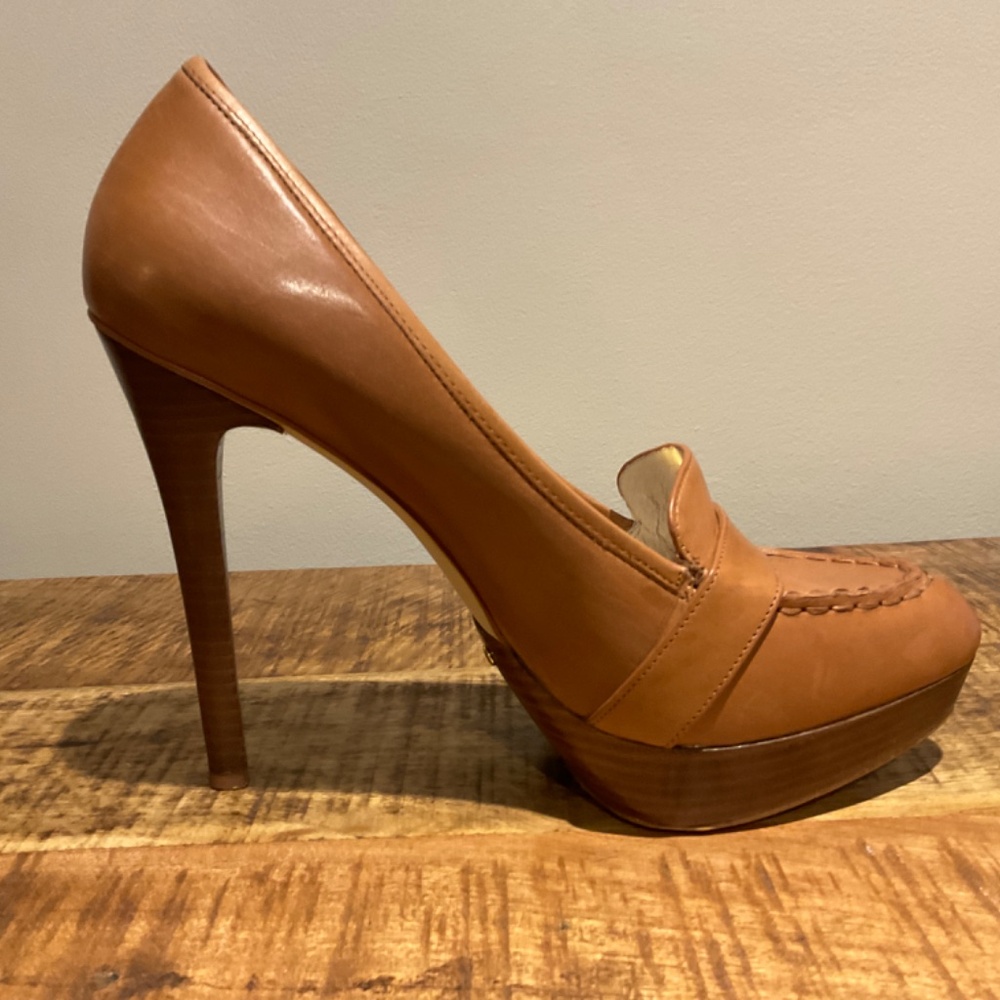 MICHAEL Michael Kors Tan LeatherBedford Platform Heels size 10 - Picture 4 of 12
